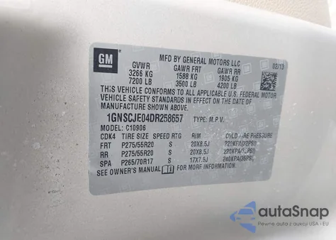 2013 Chevrolet Suburban 1500 Lt from USA, damaged, VIN 1GNSCJE04DR258657